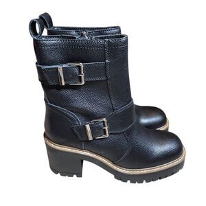 Blondo Waterproof Reno Black Leather Combat Boots Size 8 Biker Zipper